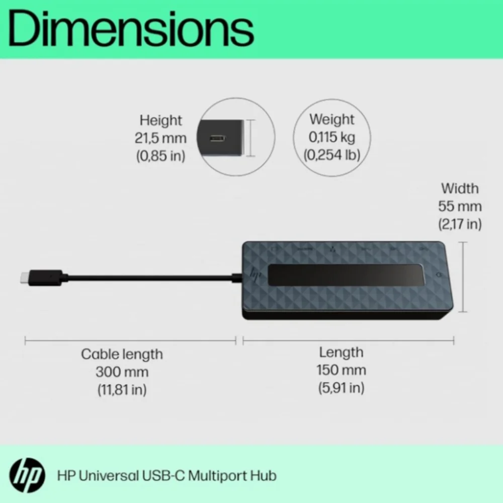 HP Universal USB-C Multiport Travel Hub HDMI, Ethernet, 4K, DP Dual, USB-C Port